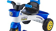 Tricicleta pentru copii Guclu Toys Police cu claxon, cos pentru accesorii, pedale, plastic de inalta calitate, de la 3 ani