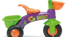Tricicleta pentru copii Injusa Dino Rider cu pedale, inspirata din desenele cu dinozauri 1-3 ani, cosulete pentru accesorii