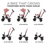 Tricicleta pentru copii Kinderkraft Aveo Rose Pink de la 9 luni, cu sezut rotativ, suport pentru picioare, maner cu control al directiei, gentuta si cos pentru accesorii - 1