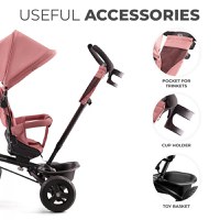 Tricicleta pentru copii Kinderkraft Aveo Rose Pink de la 9 luni, cu sezut rotativ, suport pentru picioare, maner cu control al directiei, gentuta si cos pentru accesorii - 2