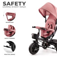 Tricicleta pentru copii Kinderkraft Aveo Rose Pink de la 9 luni, cu sezut rotativ, suport pentru picioare, maner cu control al directiei, gentuta si cos pentru accesorii - 9