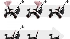 Tricicleta pentru copii Kinderkraft Jazz 2 Pink, pliabila, scaun rotativ, spatar reglabil, maner ajustabil