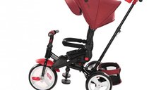 Tricicleta pentru copii Lorelli Jaguar Red  Black Luxe 4 in 1  multifunctionala, cu maner cu control parental, scaun rotativ, 2 tipuri de suport pentru picioare si spatar inalt reglabil pe 2 pozitii