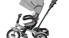 Tricicleta pentru copii Lorelli Neo Air Grey Luxe 4 in 1 multifunctionala, roti mari gonflabile, spatar inalt reglabil, sezut rotativ, 2 tipuri de suport pentru picioare si dispozitiv de franare