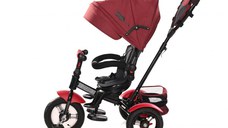Tricicleta pentru copii Lorelli Neo Air Red Black Luxe 4 in 1 multifunctionala, roti mari gonflabile, spatar inalt reglabil, sezut rotativ, 2 tipuri de suport pentru picioare si dispozitiv de franare