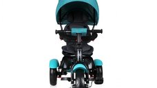 Tricicleta pentru copii Lorelli Neo Green Luxe 4 in 1, multifunctionala, control al directiei, scaun rotativ, spatar inalt reglabil, cosulet textil si 2 tipuri de suport pentru picioare