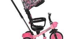 Tricicleta pentru copii Lorelli Revel Pink cu sezut rotativ la 360 grade, 1-5 Ani, maner cu control al directiei, scaun confortabil cu husa moale, suport pentru picioare, sistem roata libera si roti mari din cauciuc Eva
