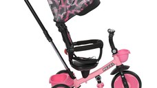 Tricicleta pentru copii Lorelli Revel Pink cu sezut rotativ la 360 grade, 1-5 Ani, maner cu control al directiei, scaun confortabil cu husa moale, suport pentru picioare, sistem roata libera si roti mari din cauciuc Eva