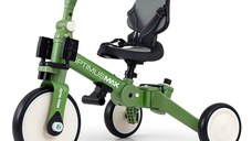 Tricicleta pentru copii Milly Mally Optimus Max Green 5 in 1 reglabila, maner parental, roti din spuma, varsta 12 luni+