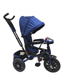 Tricicleta pentru copii Novokids Super Trike Albastru Jeans cu copertina, melodii si lumini, roti din cauciuc, pozitie somn, scaun reversibil cu rotatie 360 grade - 4
