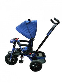 Tricicleta pentru copii Novokids Super Trike Albastru Jeans cu copertina, melodii si lumini, roti din cauciuc, pozitie somn, scaun reversibil cu rotatie 360 grade - 1
