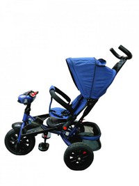 Tricicleta pentru copii Novokids Super Trike Albastru Jeans cu copertina, melodii si lumini, roti din cauciuc, pozitie somn, scaun reversibil cu rotatie 360 grade - 2
