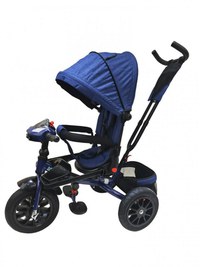 Tricicleta pentru copii Novokids Super Trike Albastru Jeans cu copertina, melodii si lumini, roti din cauciuc, pozitie somn, scaun reversibil cu rotatie 360 grade - 3