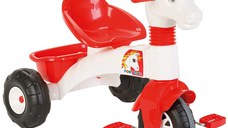 Tricicleta pentru copii Pilsan Pony White cu pedale, cosulet pentru jucarii, sezut cu spatar, greutate admisa 35 kg