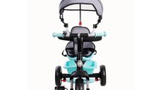 Tricicleta pentru copii Sun Baby 017 Fresh Turquoise Grey cu sezut reversibil 360, control al directiei, roti din spuma eva, suport pentru picioare pliabil