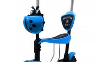 Trotineta 5 in 1 JR R-Sport albastru,cu maner parental, scaunel reglabil, ghidon reglabil, roti cu LED, greutate admisa 25 kg, varsta 2-7 ani
