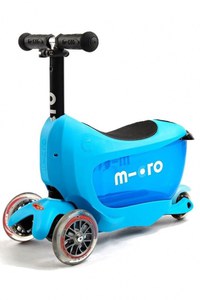 Trotineta Micro Mini2go Deluxe Blue cu 3 roti, scaunel, spatiu depozitare, ghidon telescopic, roti din silicon, greutate admisa 50 kg - 1