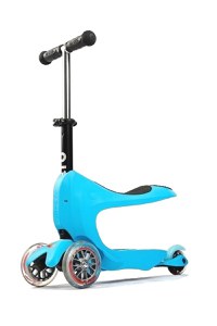 Trotineta Micro Mini2go Deluxe Blue cu 3 roti, scaunel, spatiu depozitare, ghidon telescopic, roti din silicon, greutate admisa 50 kg - 2