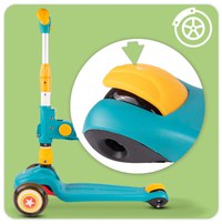 Trotineta pentru copii, Malplay, pliabila, 2 in 1, scaunel detasabil, roti din PU cu lumini Led, punte antiderapanta si frana de picior, ghidon reglabil pe inaltime, manere ergonomice, 56 x 28 x 66 cm, Blue  Yellow - 2