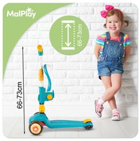 Trotineta pentru copii, Malplay, pliabila, 2 in 1, scaunel detasabil, roti din PU cu lumini Led, punte antiderapanta si frana de picior, ghidon reglabil pe inaltime, manere ergonomice, 56 x 28 x 66 cm, Blue  Yellow - 4