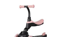 Trotineta pentru copii QPlay Sema EVO Roz 6 in 1 multifunctionala cu scaunel, maner telescopic parental, inaltime ajustabila, cadru din aluminiu, greutate admisa 50 kg