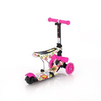 Trotineta pentru copii Smart Pink Flowers, 3 roti LED, scaun reglabil si detasabil, ghidon reglabil, greutate suportata 20 kg, varsta 3 ani+ - 1