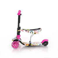 Trotineta pentru copii Smart Pink Flowers, 3 roti LED, scaun reglabil si detasabil, ghidon reglabil, greutate suportata 20 kg, varsta 3 ani+ - 2