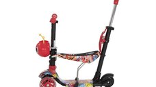 Trotineta pentru copii Smart Plus Red Graffiti, 3 roti cu LED, scaun reglabil si detasabil, maner parental reglabil, ghidon reglabil, greutate suportata 20 kg, varsta 3 ani+