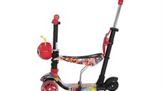 Trotineta pentru copii Smart Plus Red Graffiti, 3 roti cu LED, scaun reglabil si detasabil, maner parental reglabil, ghidon reglabil, greutate suportata 20 kg, varsta 3 ani+