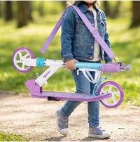 Trotineta pliabila pentru copii Malplay, cu amortizor, roti din PU, ghidon reglabil, suport pentru bidon de apa si curea de umar pentru transport - 2