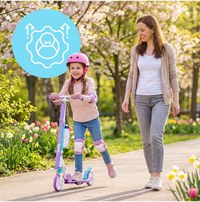 Trotineta pliabila pentru copii Malplay, cu amortizor, roti din PU, ghidon reglabil, suport pentru bidon de apa si curea de umar pentru transport - 4