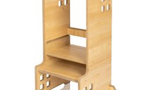 Turn de invatare Montessori Lionelo Cass Natur, functie de raft pentru carti, pana la 30 kg, 1-6 ani, din MDF si furnir, 3 trepte de inaltime