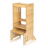 Turn de invatare Montessori Lionelo Cass Natur, functie de raft pentru carti, pana la 30 kg, 1-6 ani, din MDF si furnir, 3 trepte de inaltime - 1