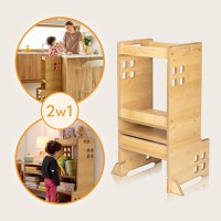 Turn de invatare Montessori Lionelo Cass Natur, functie de raft pentru carti, pana la 30 kg, 1-6 ani, din MDF si furnir, 3 trepte de inaltime - 4