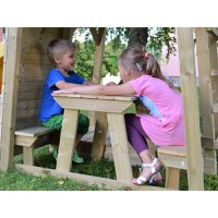 Turn de joaca cu 2 platforme, panou de catarare, tobogan, leagan, masuta de picnic cu bancute si lada de nisip - 7