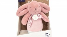 Veioza muzicala iepuras pufos 16 cm roz