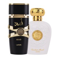 Pachet 2 parfumuri Lattafa, Asad 100 ml pentru el si Opulent Musk 100 ml pentru ea - 1