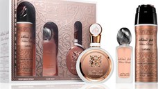 Set Cadou Fakhar Woman, Lattafa, apa de parfum 100 ml + parfum pentru par 50 ml + deo spray 200 ml, femei