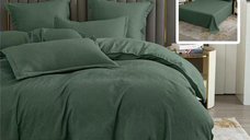 Lenjerie de pat Baroque Natur Uni, 6 piese, cu cearsaf, verde