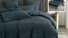 Lenjerie de pat Baroque Uni Natur, neagra, cu husa, set de 6 piese