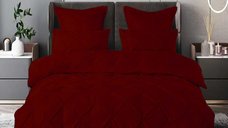 Lenjerie de pat finet uni 6 piese (grena) - Eleganta si confort