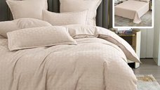Lenjerie de pat natur uni stripe 6 piese bej cu cearsaf