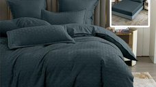 Lenjerie de pat natur uni stripe 6 piese cu husa negru