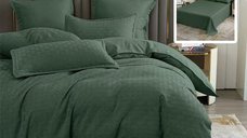 Lenjerie de pat verde uni stripe 6 piese cu cearsaf - confort si stil