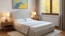 Pat tapitat Moritz cu somiera si lada depozitare 160x200