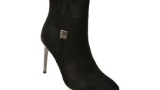 Botine elegante EPICA negre, J30822, din piele intoarsa