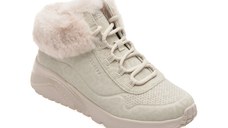 Ghete SKECHERS albe, UNO LITE, din piele ecologica