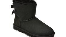 Ghete UGG negre, MINI BAILEY BOW II, din piele intoarsa