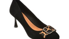Pantofi eleganti EPICA negri, F222, din piele intoarsa