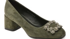 Pantofi eleganti EPICA verzi, E35373A, din piele intoarsa